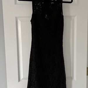 Express Black Lace Midi Dress with Open Back